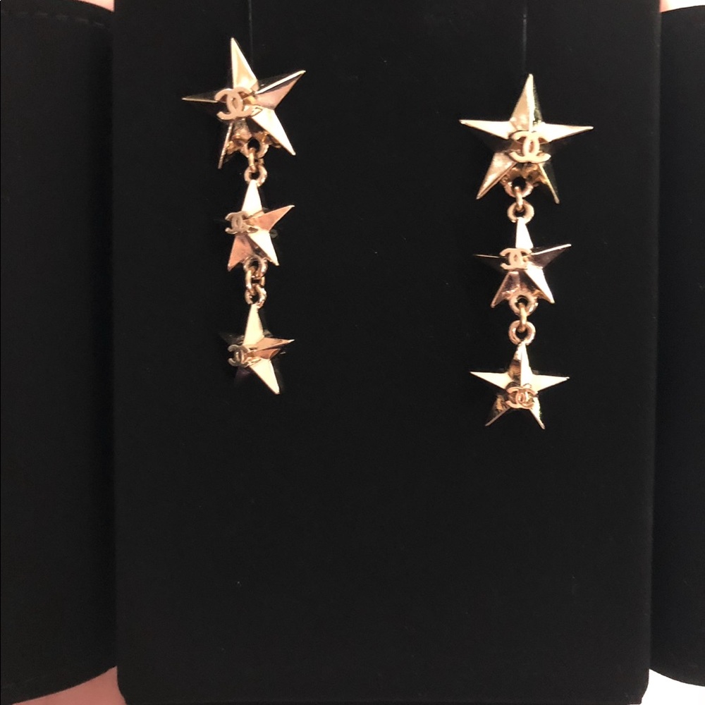 Authentic Chanel Gold Star Chain CC earrings